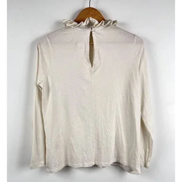 NWT Banana Republic Fast Long Sleeve Ruffle Neck Snow Day Blouse Sz Small - Picture 2 of 6